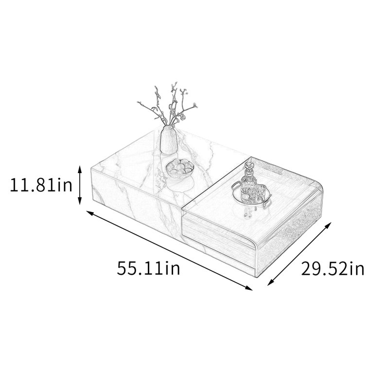 Table basse avec tiroirs Living Home Home, H 11,81 po x L 55,11 po x l 29,52 po, Noir / blanc / brun noisette