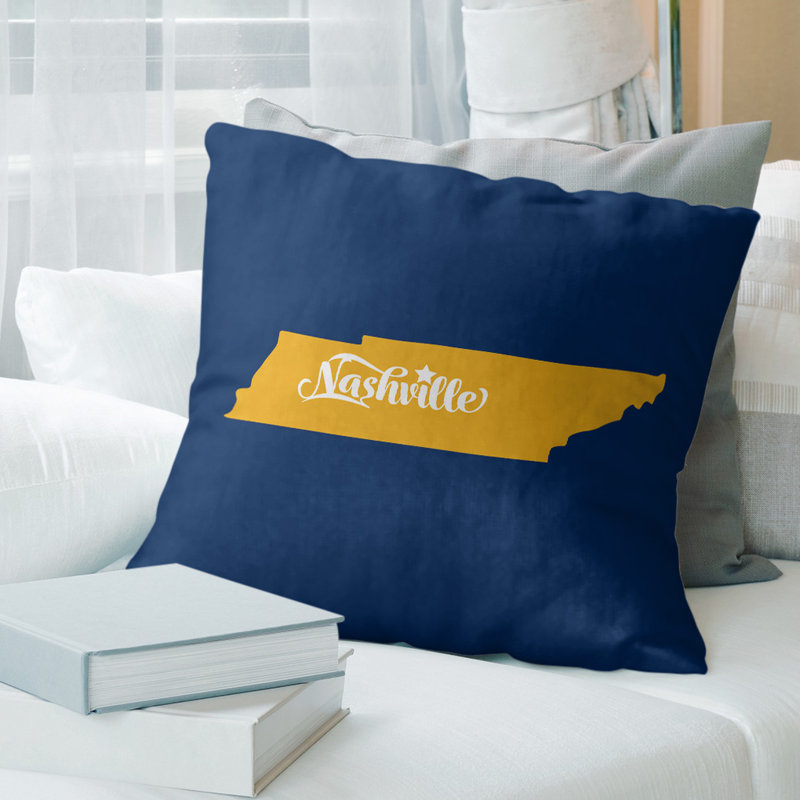 Cotton Blend Reversible Throw Pillow, 18" x 18", Navy/Yellow, Nashville