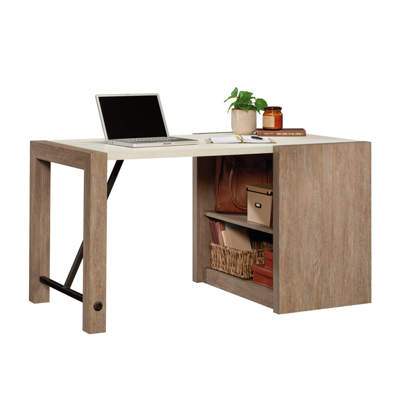 Bureau d'ordinateur de style campagnard avec bibliothèque intégrée, finition brune | Idée de cadeau