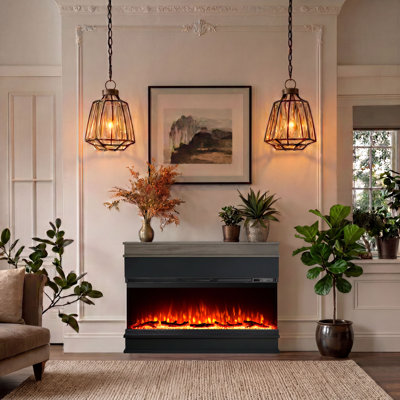Manteau de cheminée électrique décoratif minimaliste moderne autoportant de 50 po avec température réglable et couleur de flamme personnalisable pour le chauffage domestique et l'application décorative