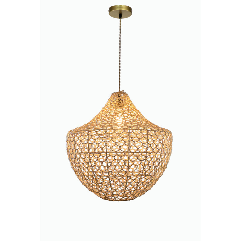 Huchinson 1 - Light Modern Farmhouse Pendant Light in Brass Handmade Rattan Shade Coastal Kitchen Light
