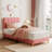 Twin XL Bed Frame, Boucle Upholstered Platform Bed with Wave Headboard for Girls/Kids, Easy Assembly, Wooden Slats Support, No Box Spring Needed, Light Pink-432198676