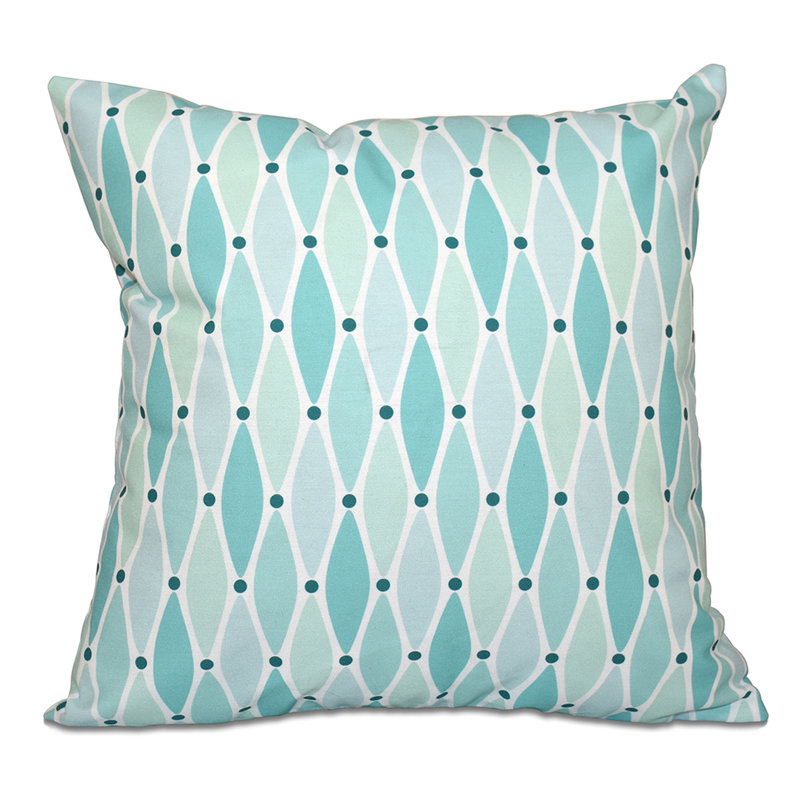 Beach Vacation Geometric Outdoor Reversible Throw Pillow, 18"x18", Aqua