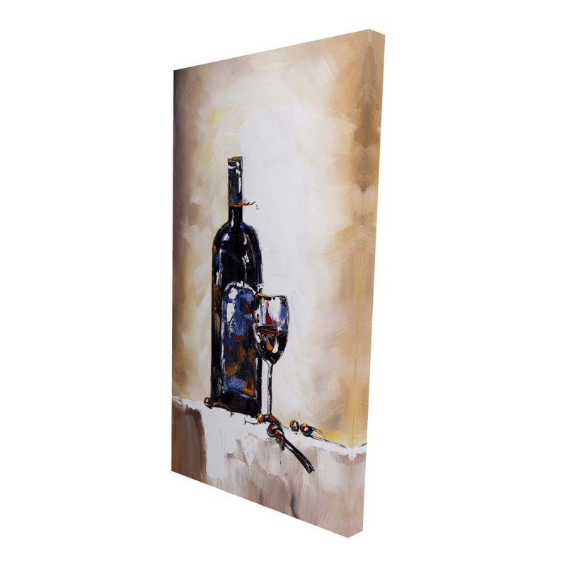 Bouteille et un verre de vin rouge - Toile de cuisine contemporaine