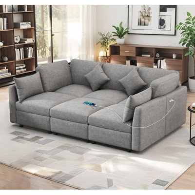 Modular Sectional Sofa, Movable Ottoman & Dual USB Ports