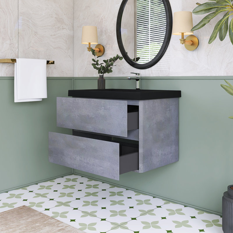 Meuble-lavabo simple 28,5 po avec plateau en quartz Skyia