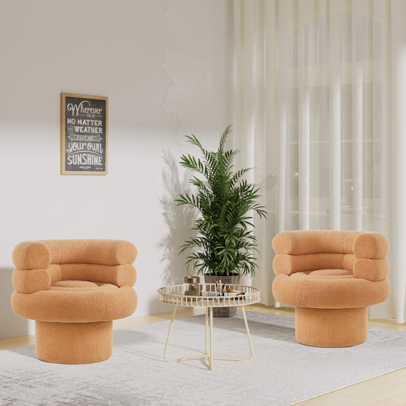 30'' Wide Swivel Teddy Bouclé Accent Chair – Round Modern Barrel Chair For Living Room, Bedroom, Or Home Office Decor, 2