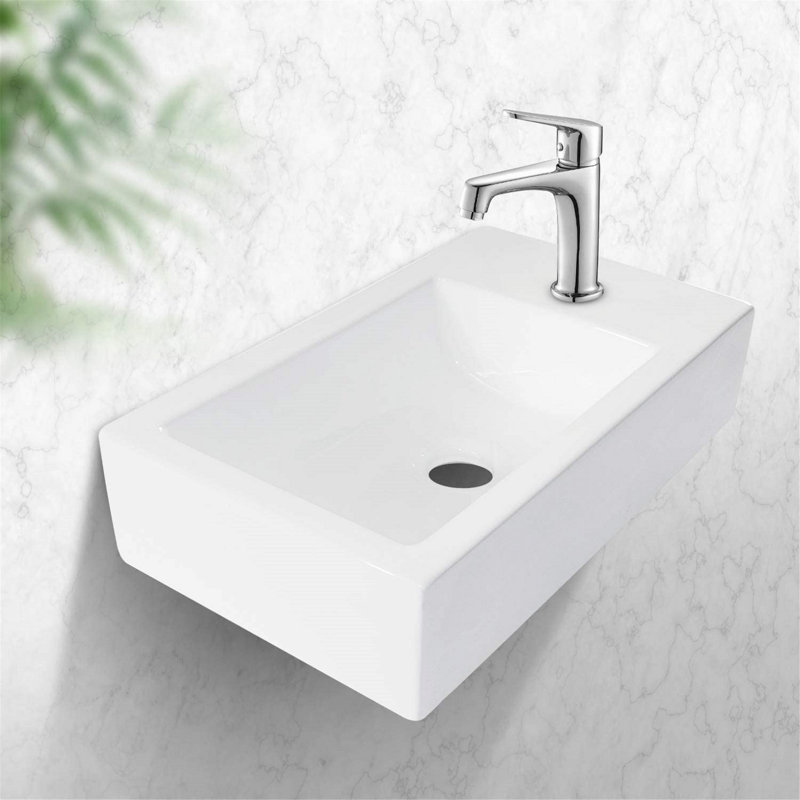 Lavabo de salle de bain mural rectangulaire en céramique avec trou de robinet simple