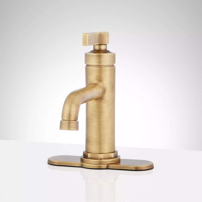 Greyfield 1.2 GPM Single Hole Bathroom Faucet with Metal Lever Handle and Pop-Up Drain Assembly, Aged Brass
