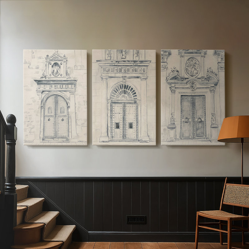 Doors of Valencia I - Toile tendue avec châssis sur mesure - 3 pièces, H 12 po x l 24 po
