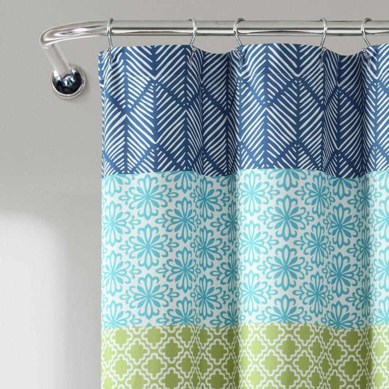 Bohemian Blue and Green Polyester Striped Shower Curtain