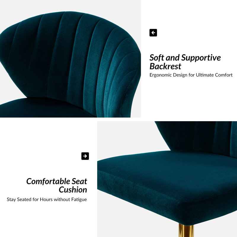 Petillo Swivel Velvet Office Task Chair with Adjustable Height and Padded Cushion, Teal