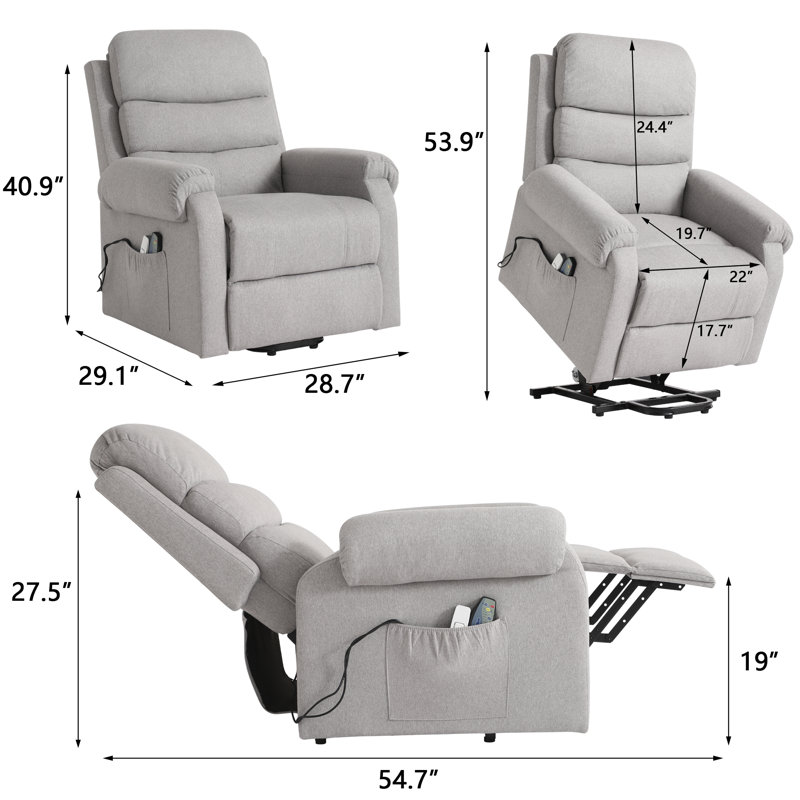 Upholstered Heated Massage Chair, Light Gray Polyester Blend
