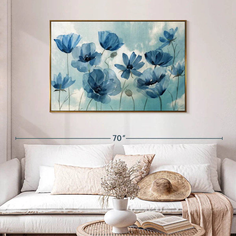 Springing Up Blue, 46" X 31", Floating Frame Gold