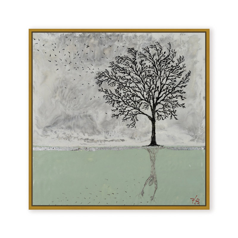 Nature Inspired "Tree of Solitude" Canvas Wall Art By , 30" H x 30" W, Framed Matted Print, White
