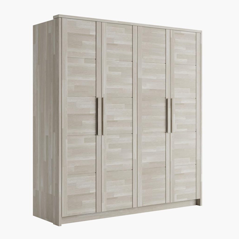 Fino 4 Door Solid Wood Wardrobe, Light Grey