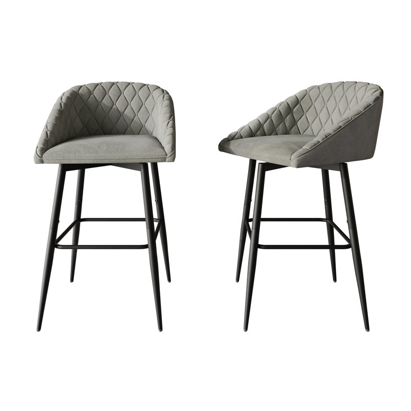 BLACK METAL SWIVEL COUNTER CHAIR IN LIGHT GREY VELVET, Gris