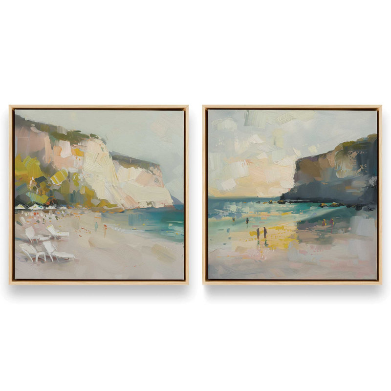 Ensemble 2 pièces Sonata sur toile Seascape par Azure Artisanal Studio, Cadre américain en érable flottant