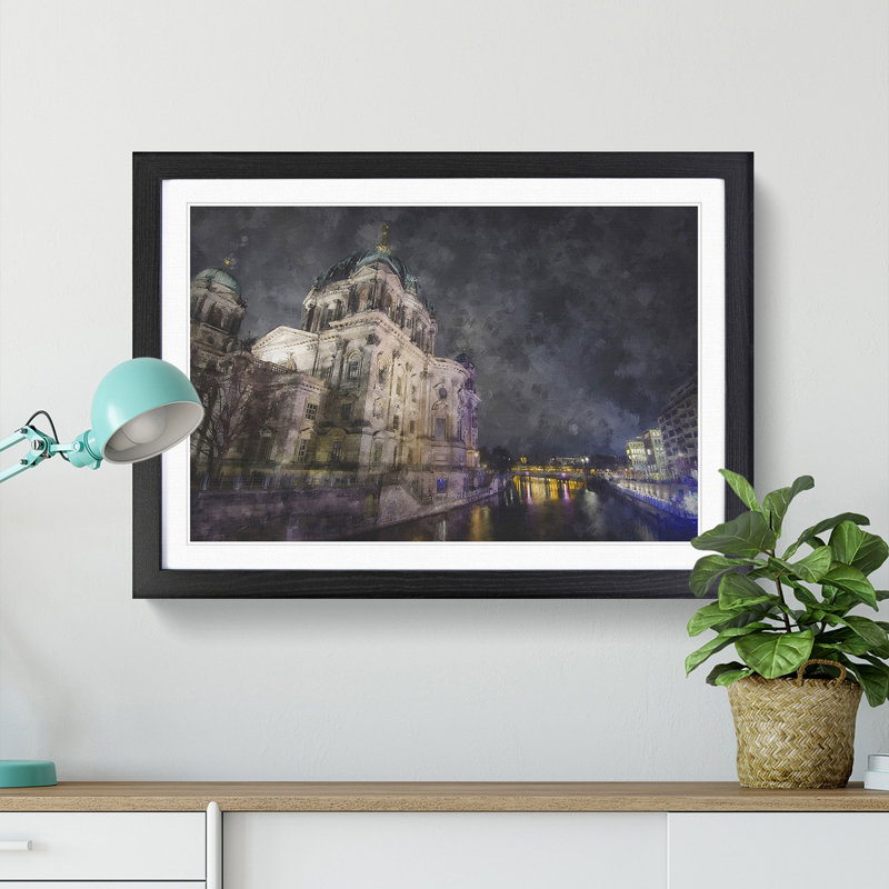 Berlin Cathedral In Germany Painting - Single Picture Frame Print on MDF, 33cm H x 45cm W x 2cm D, Black