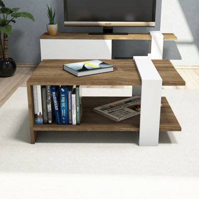 Table basse moderne à 2 niveaux 31,5 po x 13,8 po x 19,7 po | 100% panneau de particules enduit de mélamine, épaisseur: 0,7 pouce | Conception élégante et fonctionnelle avec rangement supplémentaire | Parfait pour le salon et les espaces contemporai