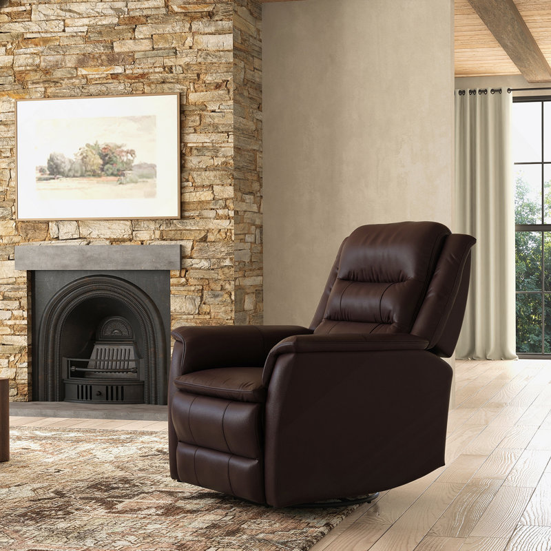 Global Home Swivel Glider Recliner With Manual Footrest In Madras, Dark Brown