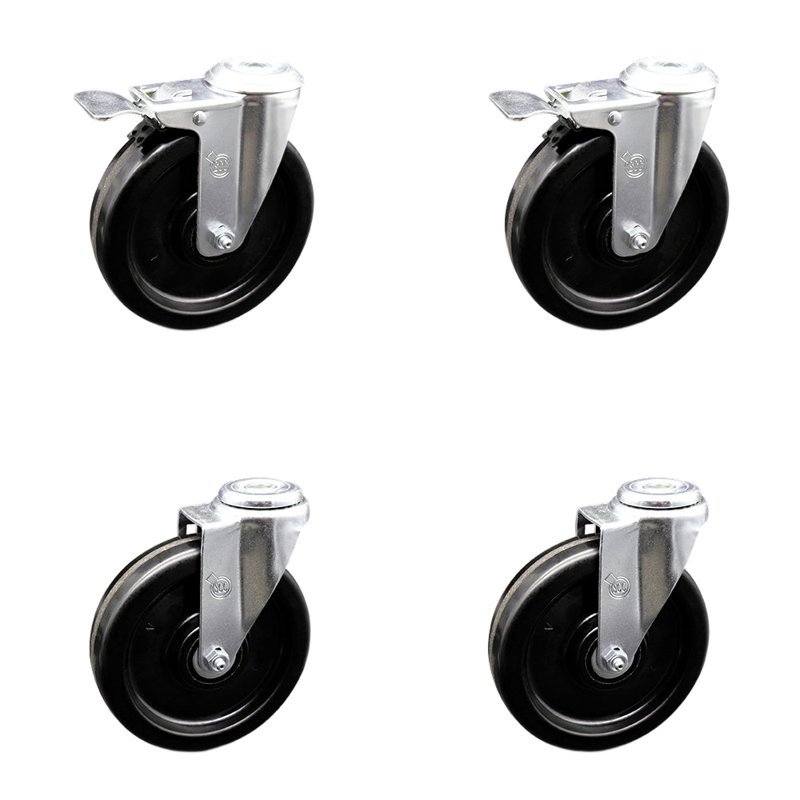 Phenolic Wheel Swivel Bolt Hole Caster Set with 2 Total Lock Brake