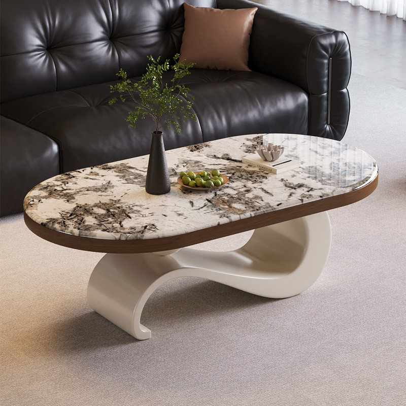 Table basse ovale en acier au carbone blanc Microlite
