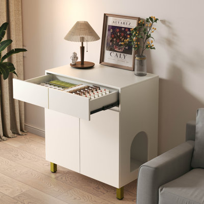 Grand / grand bac à litière, meuble moderne en bois pour bac à litière avec tiroir comme armoire (blanc)