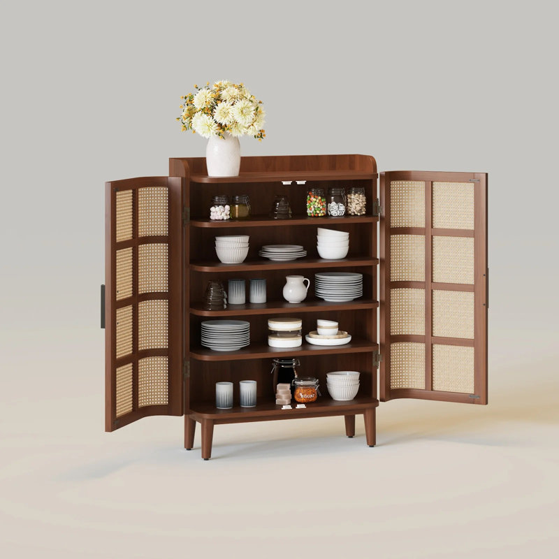 2-Door Rattan Storage Cabinet for Shoes & Entryway