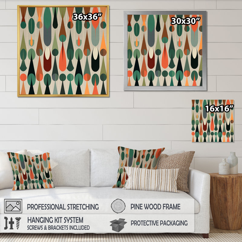 " Retro Abstract Drops X ", 34" H x 44" W x 1.5" D, Wrapped Canvas