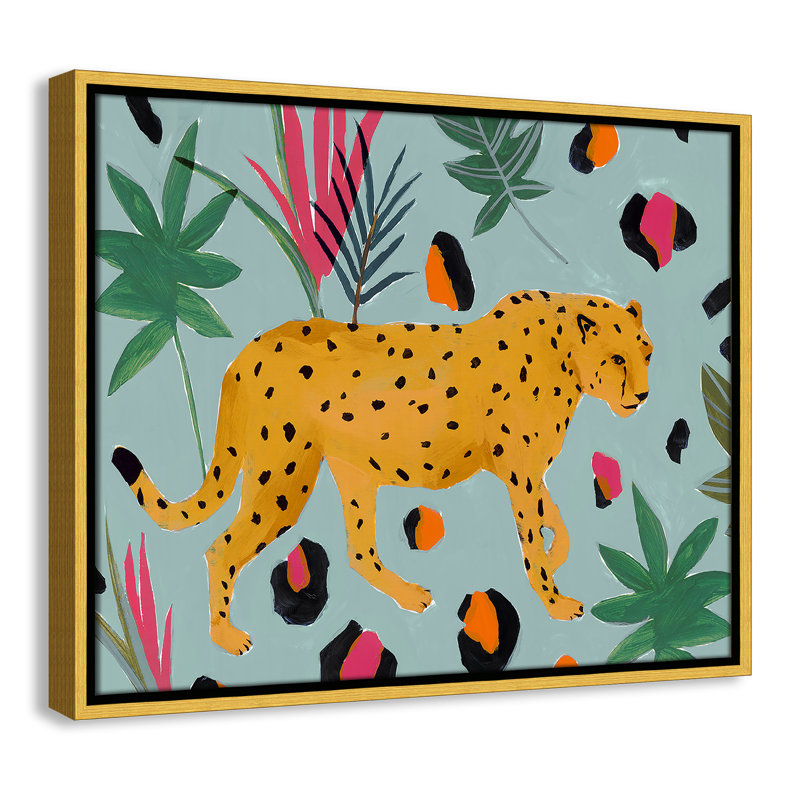 Walking Cheetah II by Isabelle Z, Gold Framed Canvas, 17.5" H x 21.5" W x 2" D