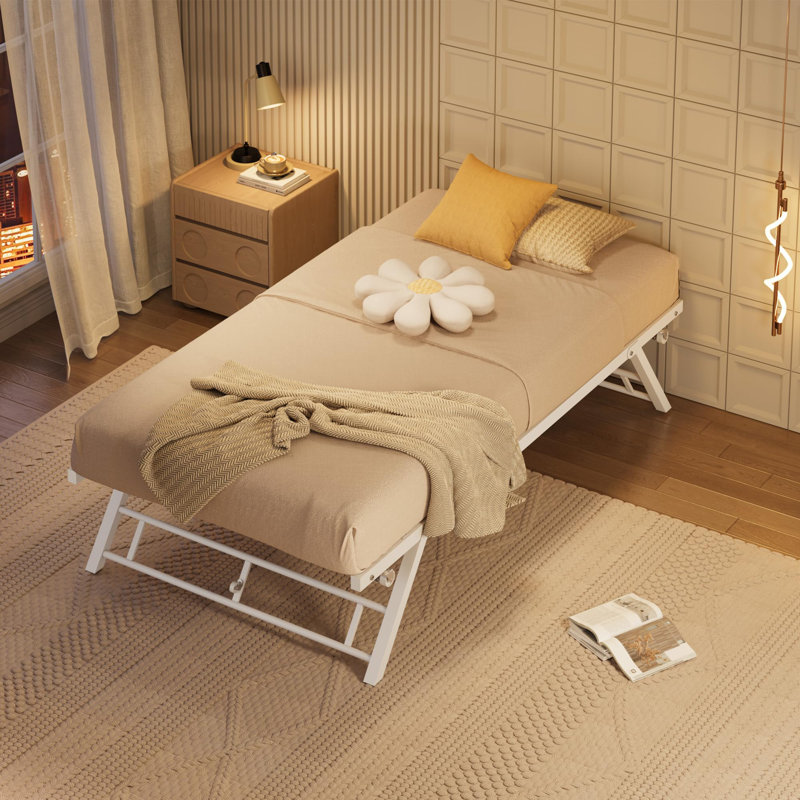 Structure de lit simple pour lit gigogne, lit de jour gigogne avec roulettes verrouillables, plateforme en métal pliable