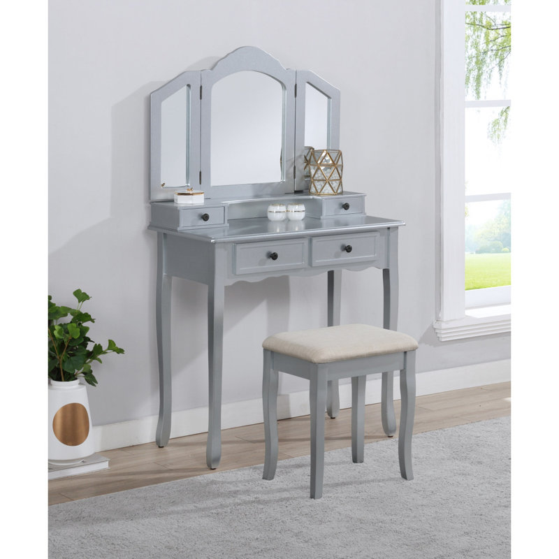 Ensemble coiffeuse et tabouret en bois, Argent