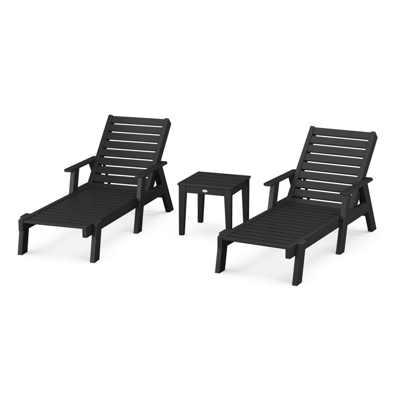 POLYWOOD Captain Outdoor Chaise Lounge with Table, White