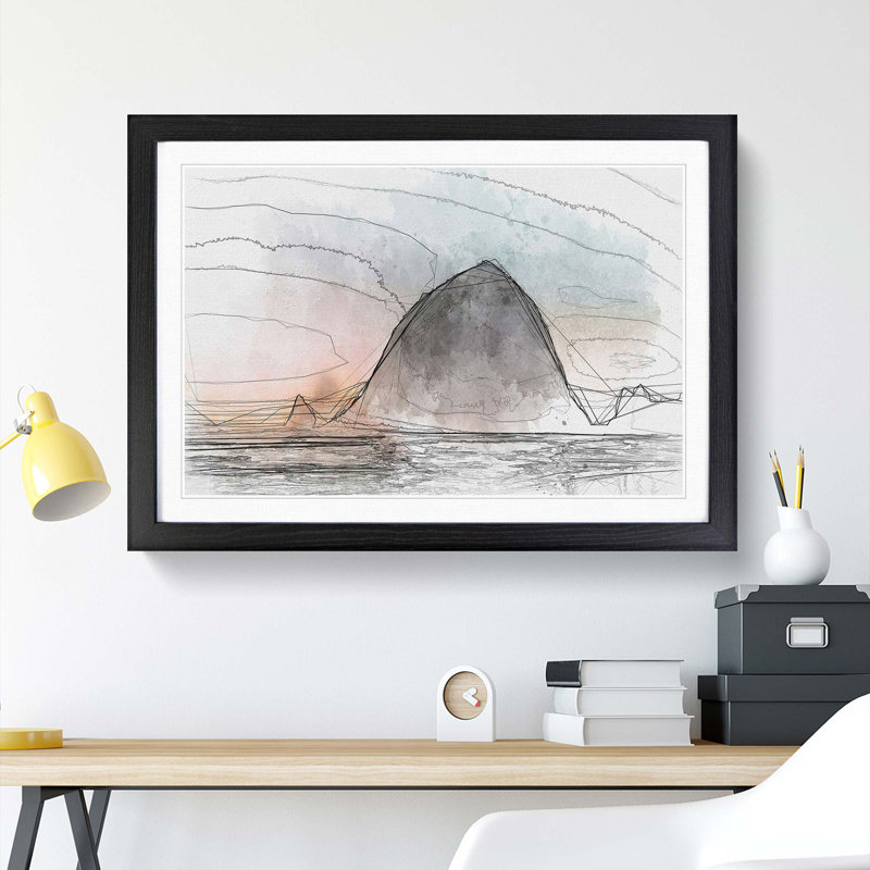 Birds Flying over the Beach in Abstract - Picture Frame Graphic Art Print, 27cm H x 36cm W x 2cm D, Black Framed
