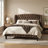 Chenille Upholstered Bed with Wingback Headboard, Bed Frame with Button Tufted Scroll Footboard, Wood Slats Support(Queen)