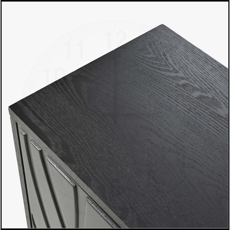 Buffet 60 po avec rangement sans poignée à ouverture par pression, crédence sculptée avec 4 portes, buffet décoratif noir moderne pour le salon et l'entrée
