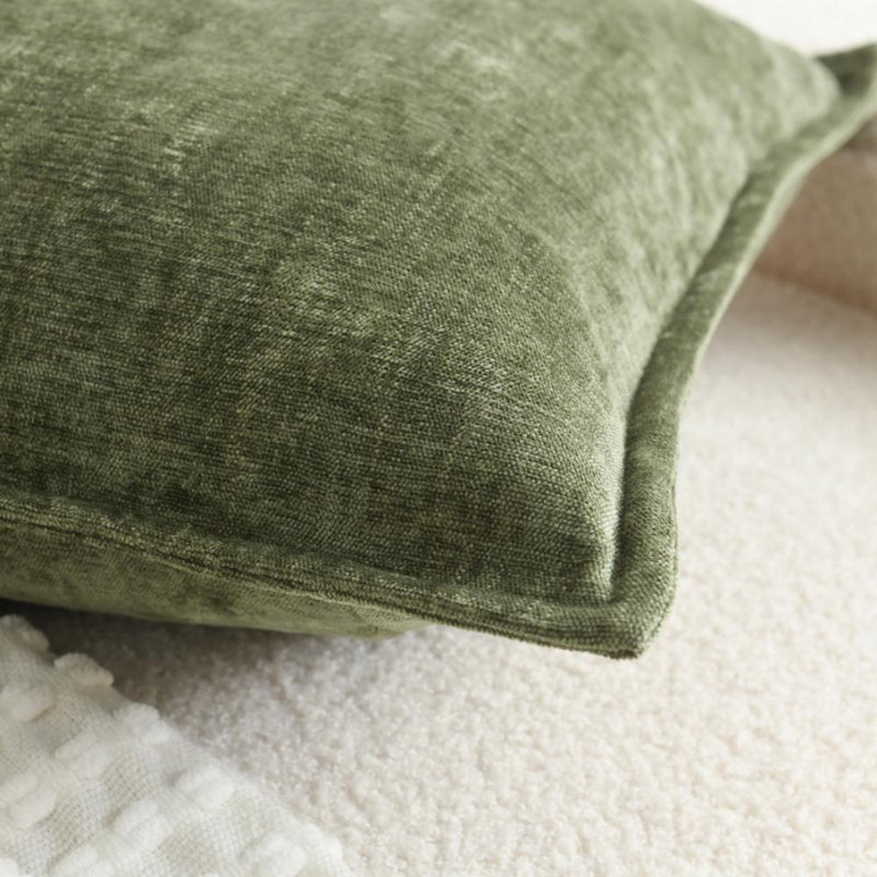 Super Soft Velvety Slub Heavy Chenille Decorative Pillow Cover with Flange (Set of 2), Rectangular 16"H x 24"W, Green