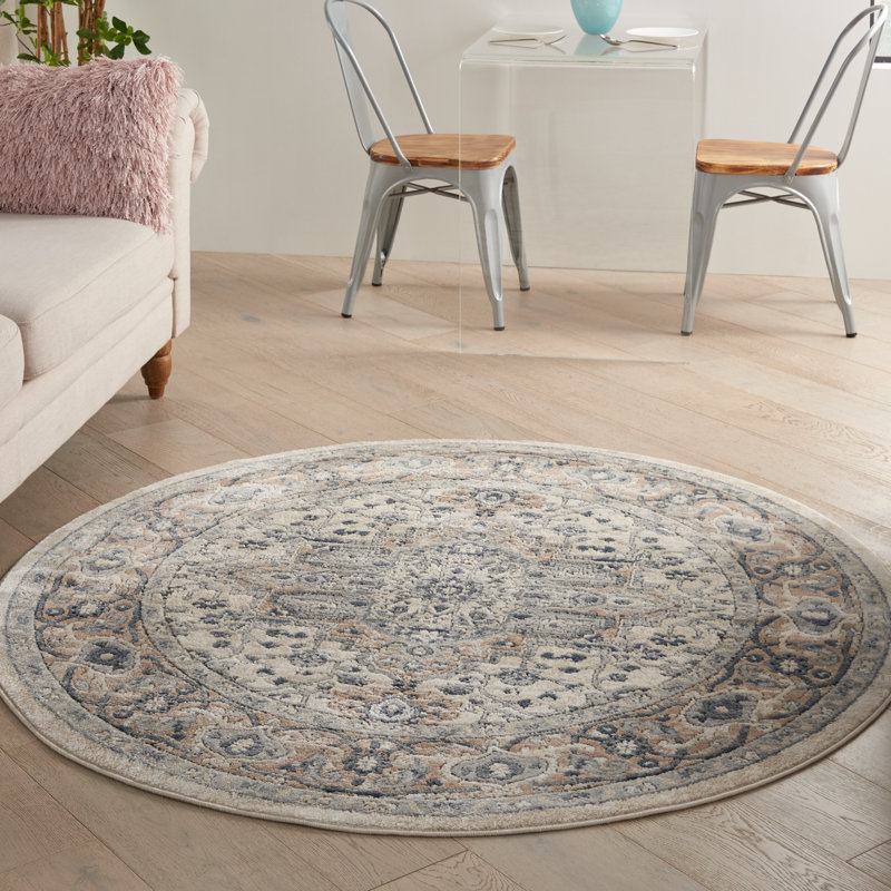 Tapis ivoire / gris à motif oriental Jurado, Rond 5 pi 3 po