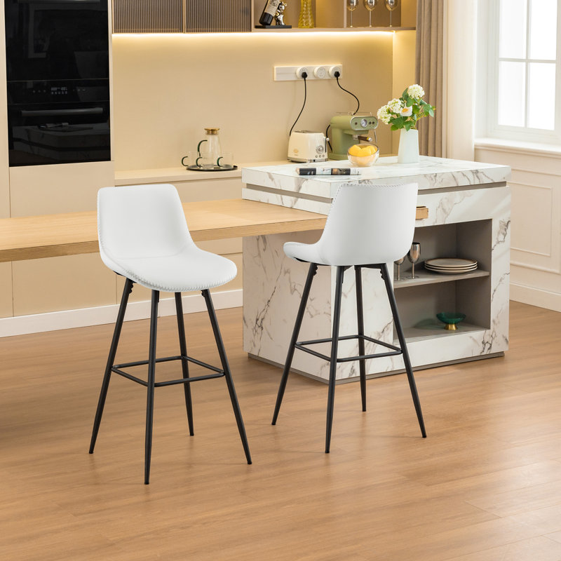 Tabouret de comptoir moderne en similicuir, Tabouret de bar (siège d'une hauteur de 28 po), 2, Blanc