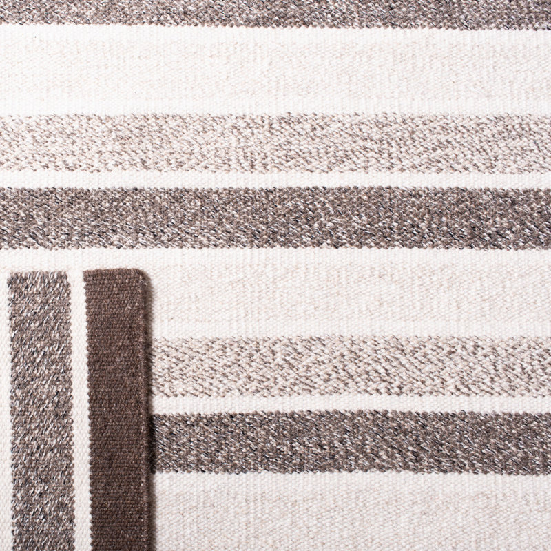 Bierstadt Flat Weave Wool/Cotton Striped Rug in Brown, Rectangle 3' x 5'