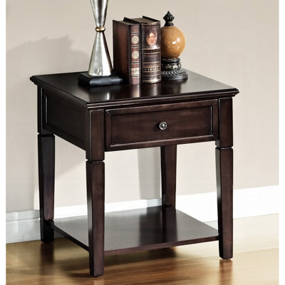 Elegant Synthetic Wood Walnut End Table With Internal Shelf Space Classic Finish Square And Storage
