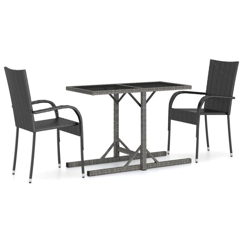 Ensemble bistro rectangulaire pour 2 personnes, Noir, Gris