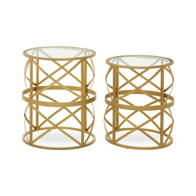 Amazigh Glass Top Frame Side Table Set