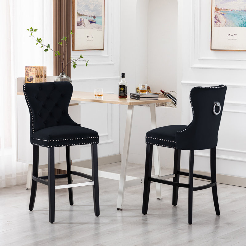 Tabouret de bar et de comptoir Kirsten, Noir, Gris antique, Tabouret de comptoir (siège d’une hauteur de 24