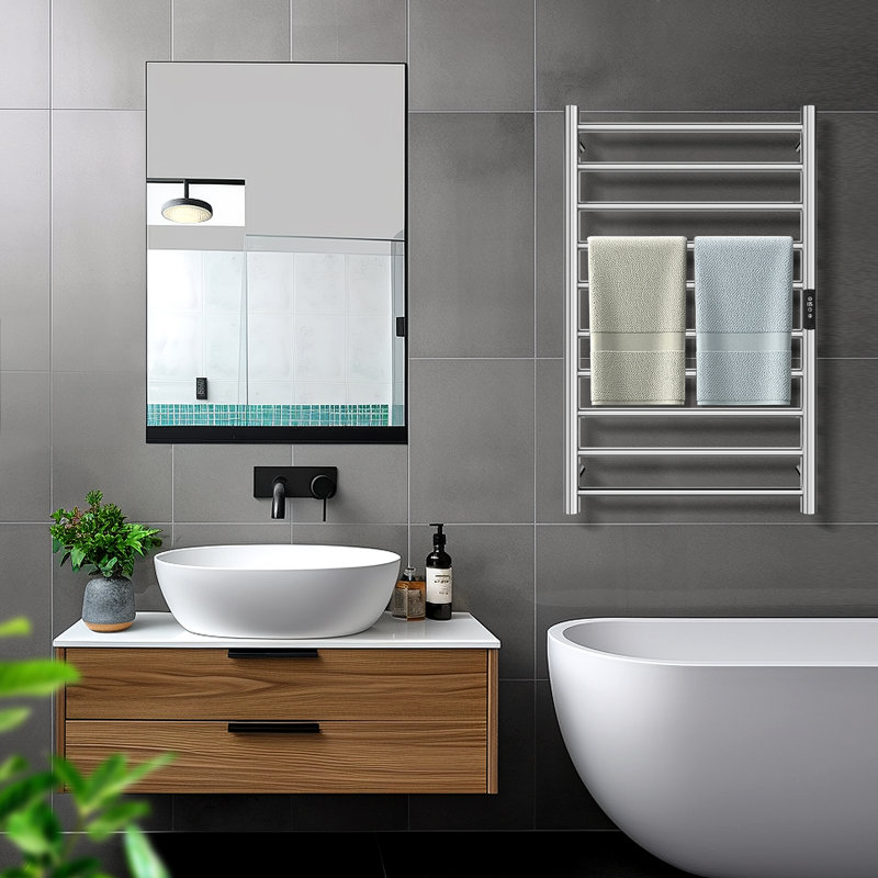 Porte-serviettes électrique chauffant mural en acier inoxydable 304, Miroir poli