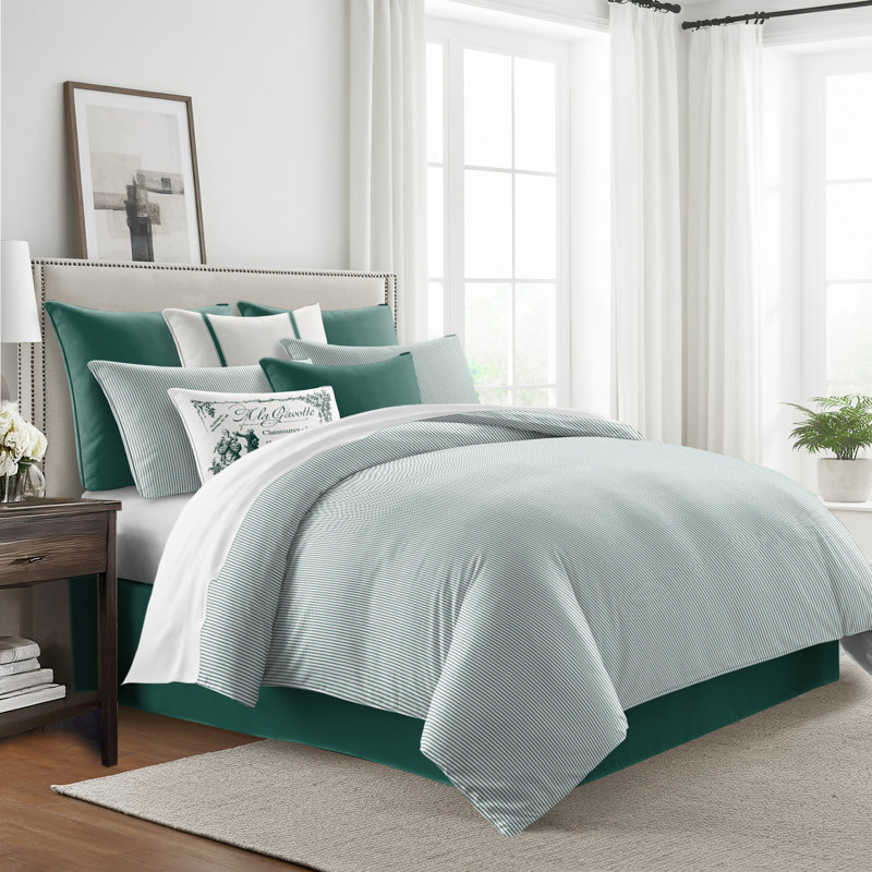 Jaxon Stripe Cotton Reversible Coverlet Set, Cal.King Coverlet/Bedspread + 2 King Shams, Evergreen
