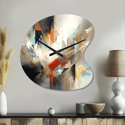 Orange And Blue Abstract Mixed Colours IV - Drop Shape Large Cream Wall Clock - Unique Shape