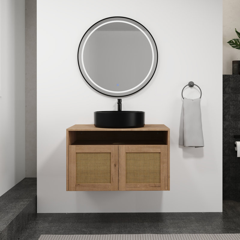 Meuble-lavabo mural 30 po avec lavabo vasque rond et armoire de rangement