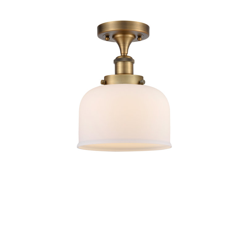 Plafonnier semi-encastré 1 lumière Ballston Urban Bell, Laiton brossé, H 13 po x l 8 po x P 8 po, Blanc mat